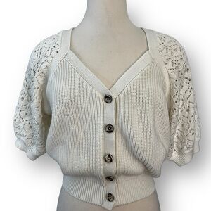 Grey State 100% Cotton Spa White Short Puff Sleeve Knitted Chloe Cardigan